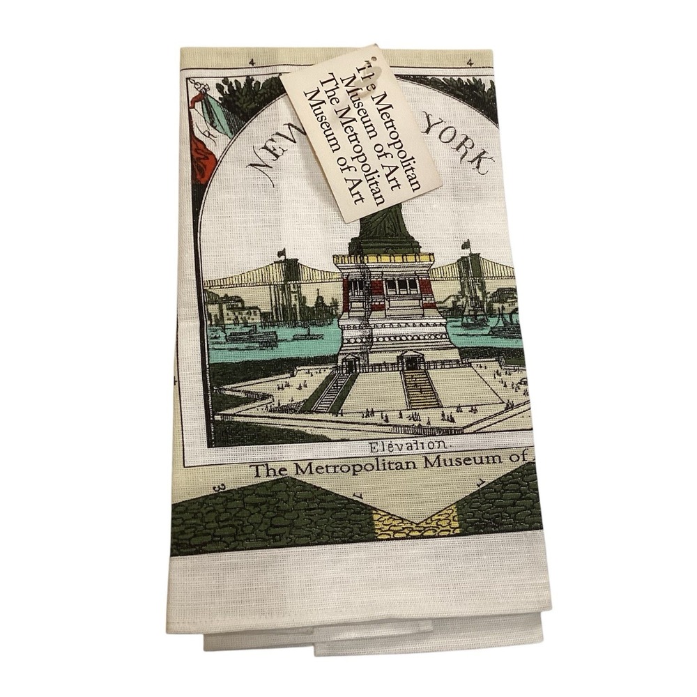 VintageMetropolitan Museum Of Art Linen Tea Towel Statue Of Liberty New York NOS